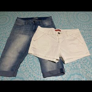 White jean Shorts and blue jean capri